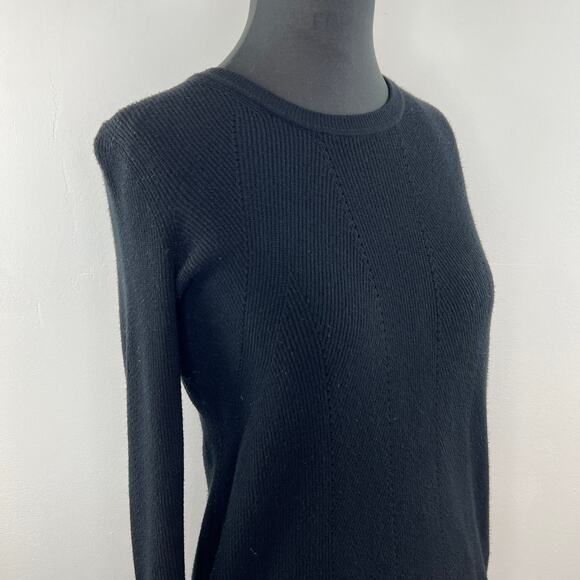 VINCE Black Ribbed Knit Crewneck Side Zip Pullover Sweater V263576024 Women XS - Picture 4 of 8